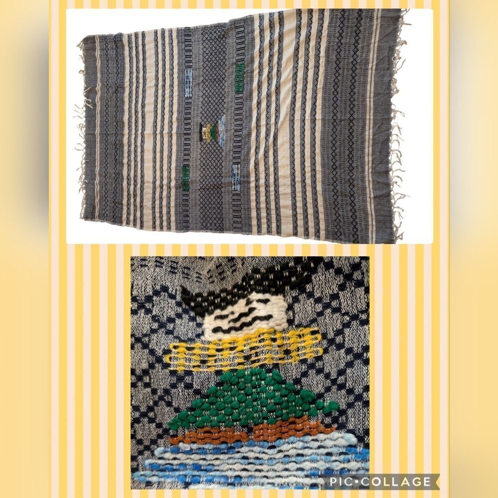 Vintage handmade embroidered‎ blue throw blanket